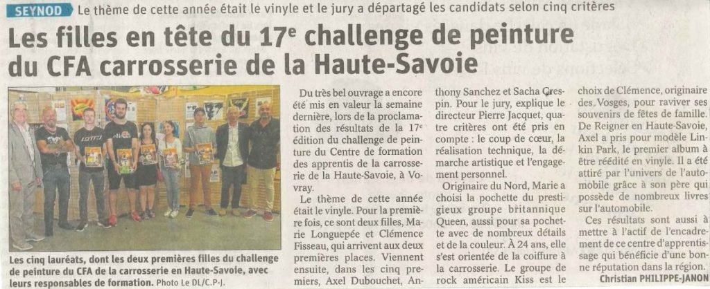 Article Dauphiné libéré challenge 2019 CFA carrosserie