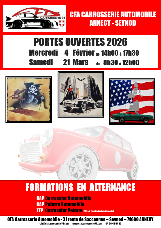 Affiche portes ouvertes 2026 CFA CARROSSERIE AUTOMOBILE